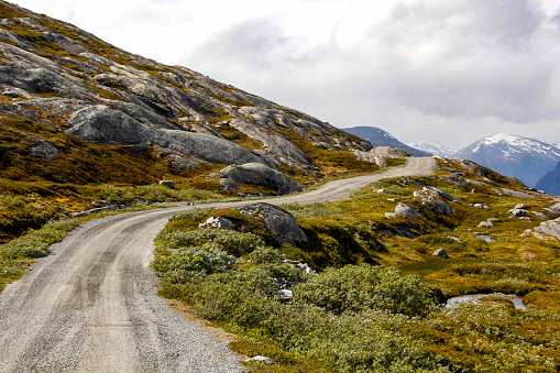 Driving on the Aursjøvegen mountain road, Norway
