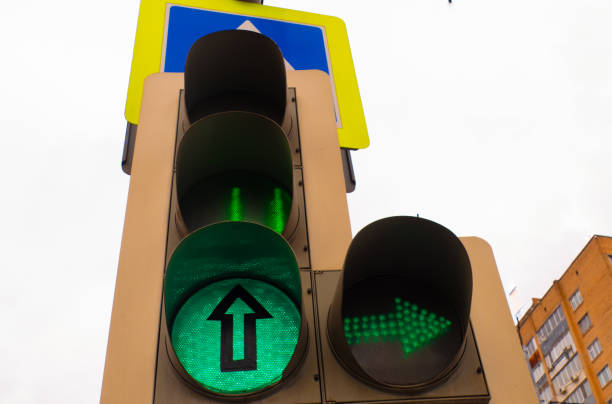 istock Traffic light with a burning green light on the street 1309122069