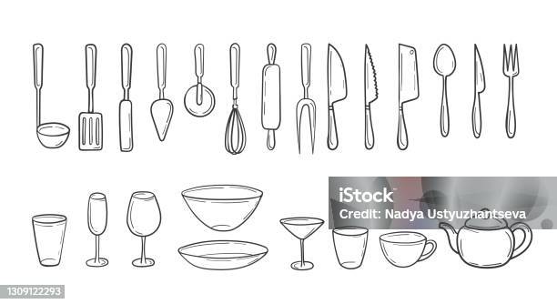Cute Vector Cartoon Cooking Utensils Isolated On White Stock Illustration -  Download Image Now - iStock