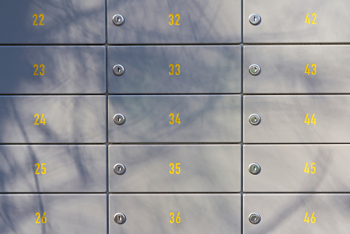 Lockers for letters on the roadside of a housing estate near Magdeburg in Germany