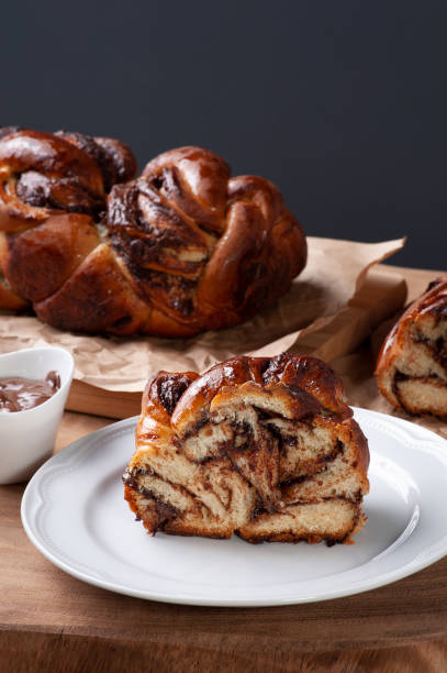 istock Chocolate Babka or Brioche Bread. Stuffed with hazelnut cream. 1309123511