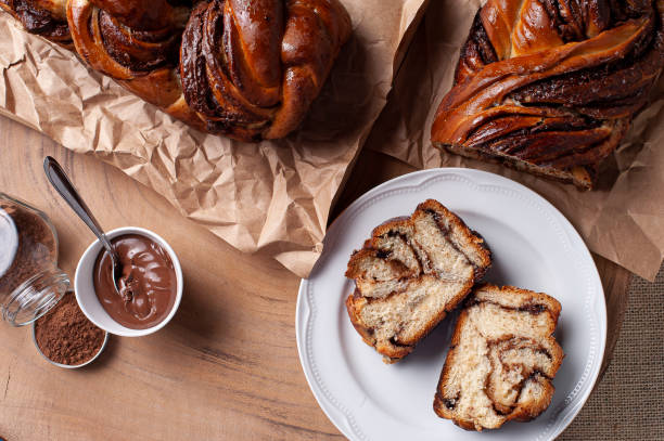 istock Chocolate Babka or Brioche Bread. Stuffed with hazelnut cream. 1309123516