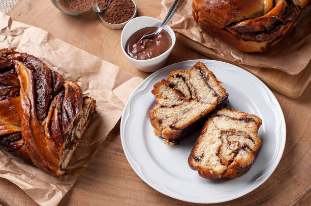 istock Chocolate Babka or Brioche Bread. Stuffed with hazelnut cream. 1309123638