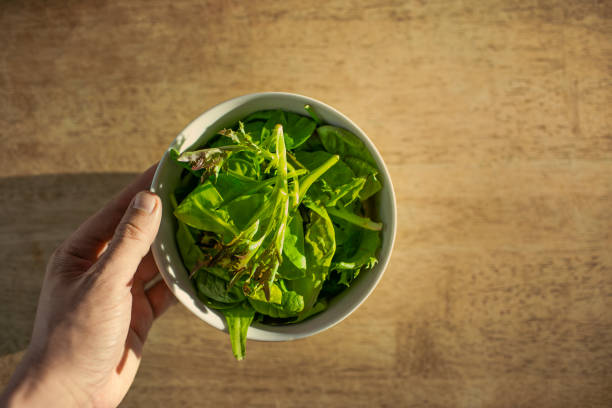 istock Hand holding bowl of fresh salad. 1309123975