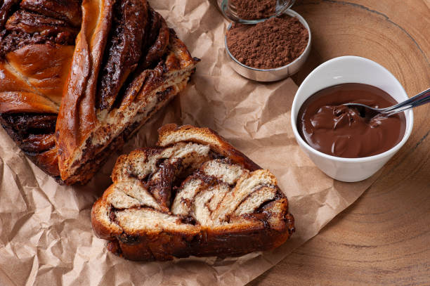 istock Chocolate Babka or Brioche Bread. Stuffed with hazelnut cream. 1309124128