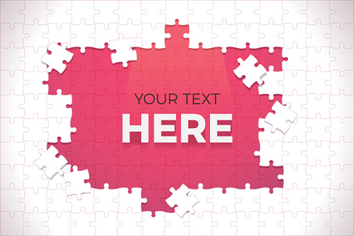 Jigsaw puzzle frame design with text template vector illustration