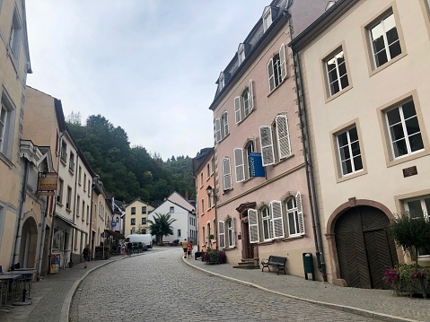 Vianden, Luxembourg - August 28, 2019: City center of the small province of Vianden