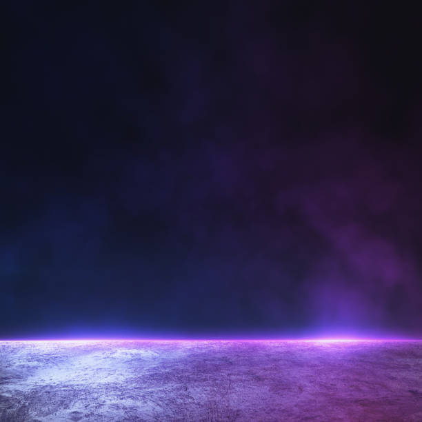 istock Abstract background with dark wall with copyspace and foggy concrete floor illuminated by purple color. Mock up 1309130592