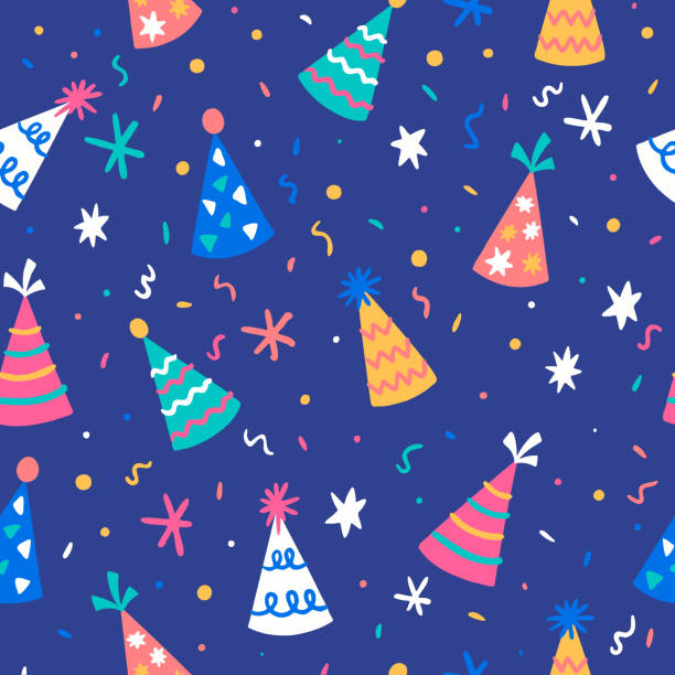 カラフルな誕生日キャップパターン - party hat party birthday confetti点のイラスト素材／クリップアート素材／マンガ素材／アイコン素材