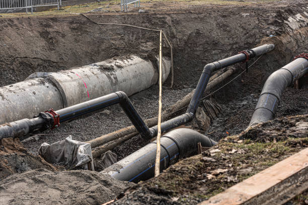 istock Sewage and water pipes being prepared for a new crossing pipe.. 1309143277