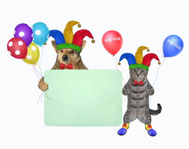 istock Pets clowns near green blank poster 1309145324