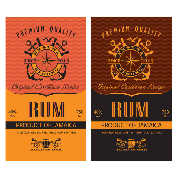 rum labels set collection of rum labels with anchor and yacht helm in retro style rum stock illustrations