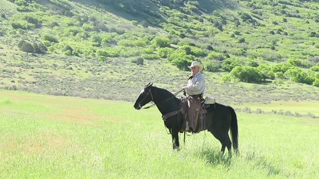 Senior American Cowboy Horseback Riding in Utah