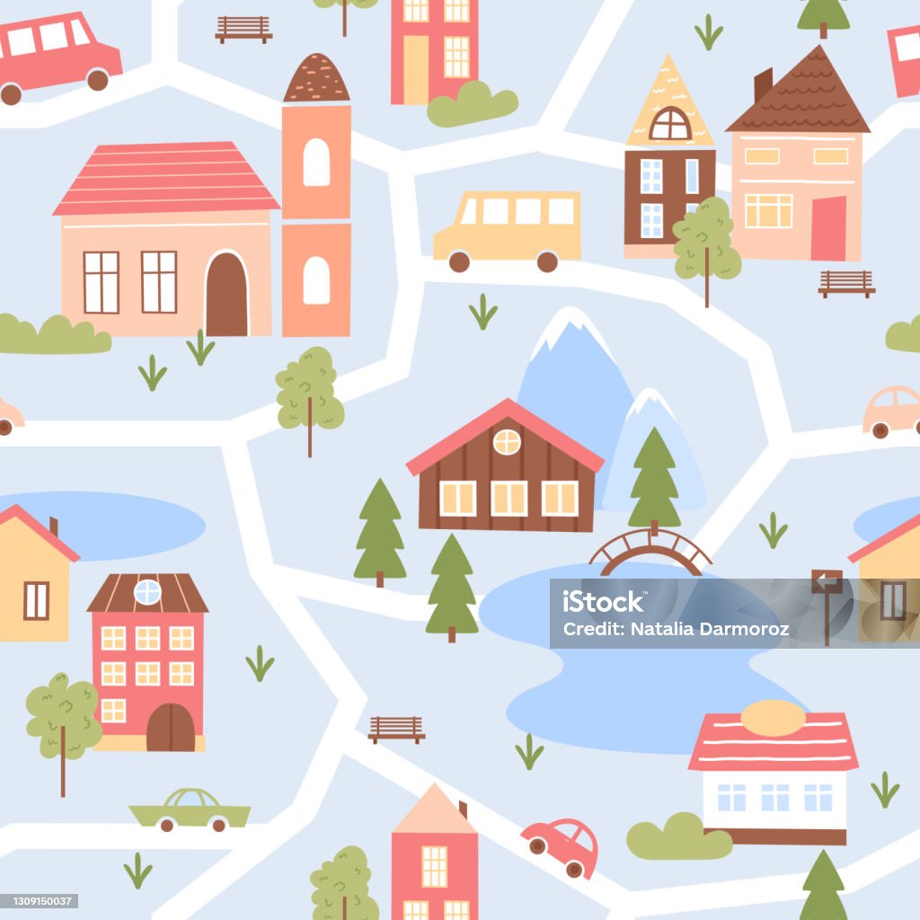 Nhà Thành Phố Dễ Thương Có Hoa Văn Liền Mạch Hình Ảnh Hoạt Hình ...