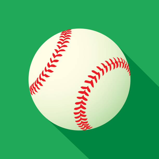 Green Baseball icon Vector illustration of a baseball with a shadow on a green square background. baseball stock illustrations