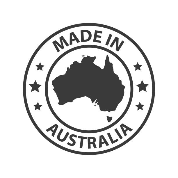 Made in Australia icon. Stamp sticker. Vector illustration Made in Australia icon. Stamp made in with country map australia stock illustrations