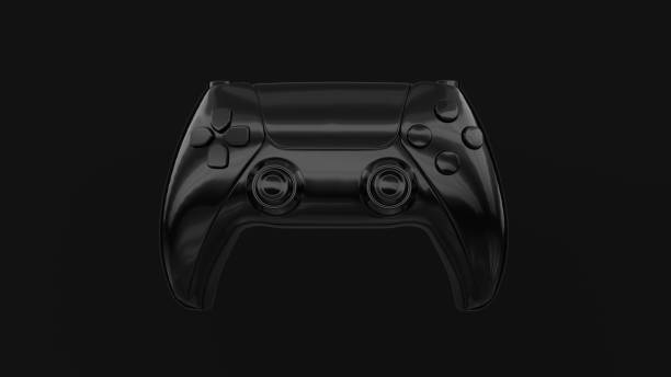 istock Black game controller on a black background. Abstract game joystick with reflections. Gamepad for game console. Game adventure 1309171645