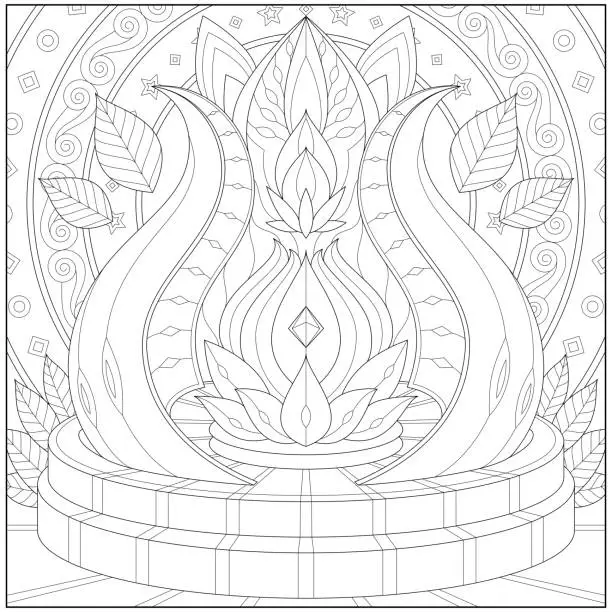 Vector illustration of Fantasy Lotus Flower, Adult and kid coloring page in stylish vector illustration for education and learning