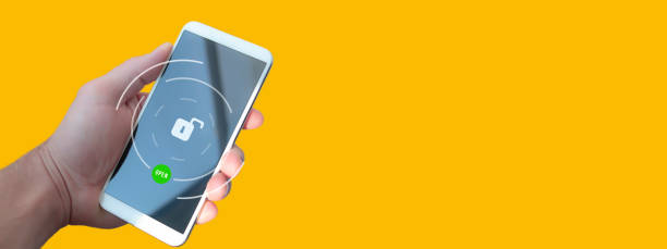istock Man's hand with a phone close-up. The password was entered correctly. 1309191484