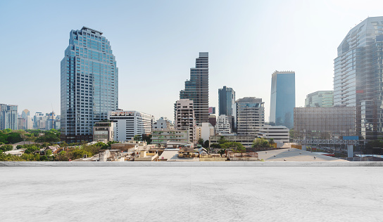 Bangkok city view, with concrete cement floor on roof top