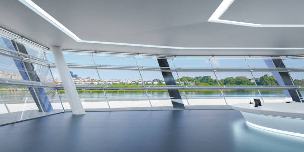 istock Modern commercial area with white reception desk. 3d 1309197925