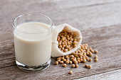 soy milk isolated on wooden table
