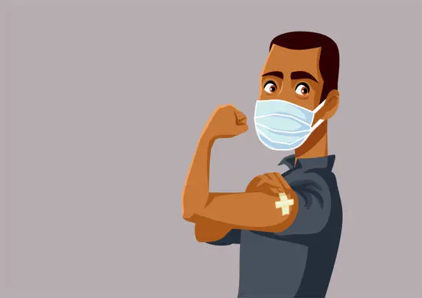 Vector illustration of African Man Showing Vaccinated Arm