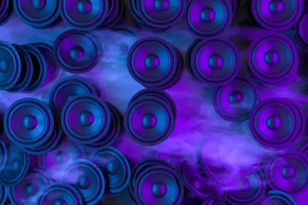 Photo of Audio Speaker Background with Neon Lights and Smoke