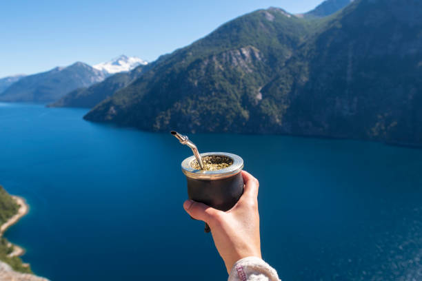 Enjoying rich mates and mountain landscapes. stock photo