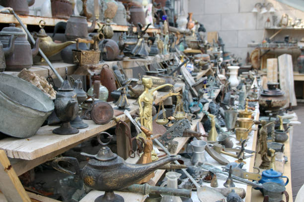 istock Group of vintage objects in a flea market 1309207867