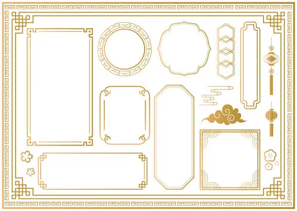 Vector illustration of Chinese and oriental traditional frame material set