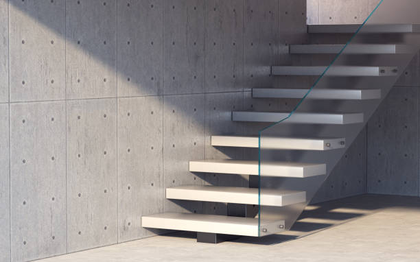 istock Abstract empty modern concrete room with  wall and stairs, industrial interior background template. 3d rendering 1309210719