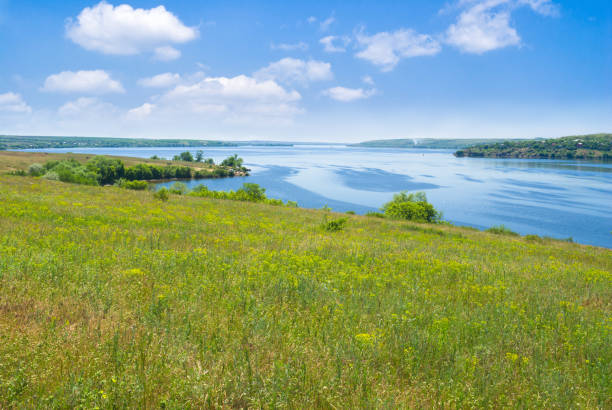Landscape with big Ukrainian river Dnepr. - fotografia de stock