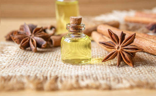 istock Star anise and cinnamon oil in a bottle. Selective focus. 1309212002
