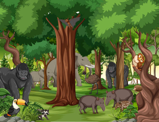 istock Wild animal cartoon character in the forest scene 1309213909