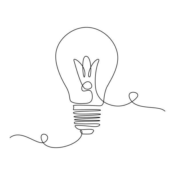 непрерывная одна линия рисунок лампочка символ идеи. лампа как метафора для eco, бизнеса и энергии в стиле искусства одной линии для логотипа - один объект stock illustrations