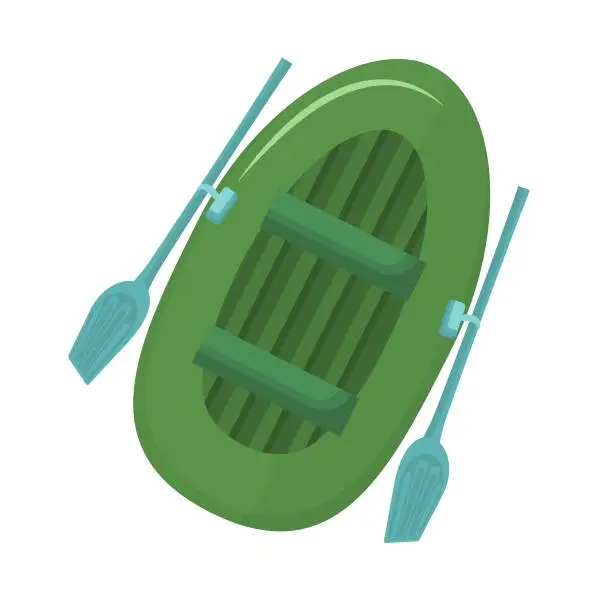 Vector illustration of vector illustration of a green inflatable boat isolated on a white background. Boat for fishing and hiking