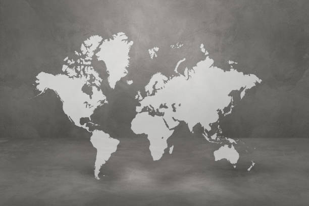 istock World map on concrete wall background. 3D illustration 1309220006