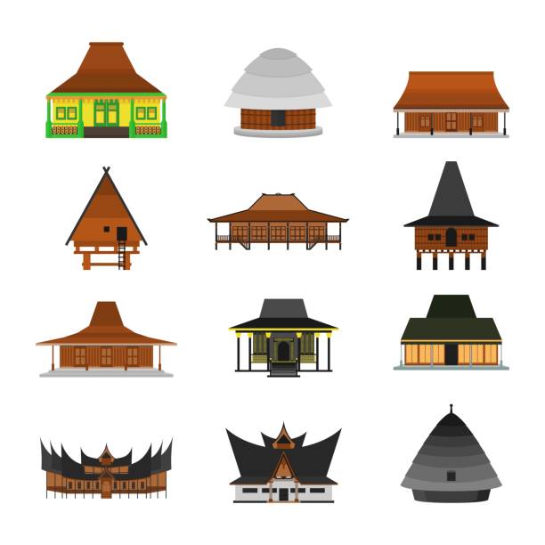 rumah tradisional indonesia terisolasi pada ilustrasi vektor latar belakang putih - indonesia culture ilustrasi stok