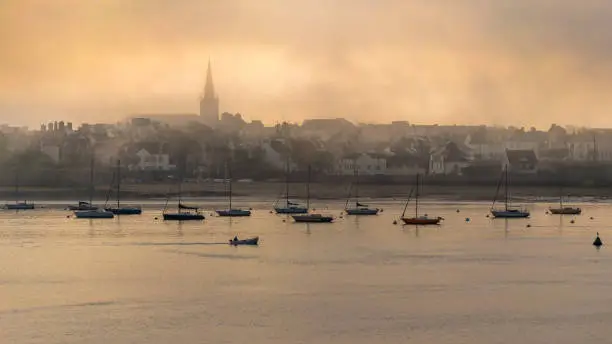 Morning mist over Port-Louis, in the bay of Lorient, Brittany