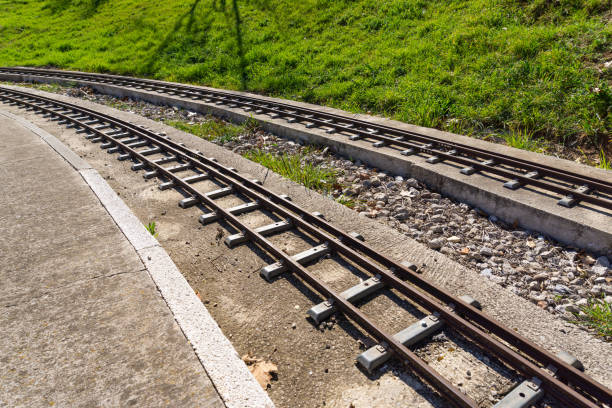 istock View of two scale train tracks among vegetation 1309223609