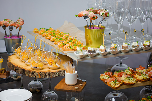 Catering service. Snacks for guests on the table. High quality photo