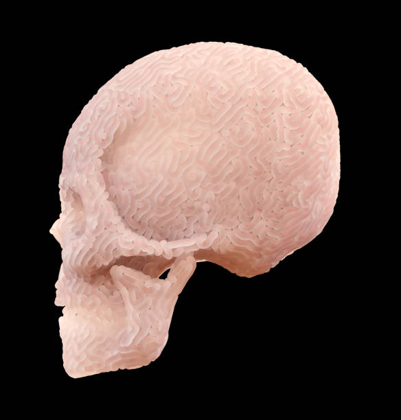 istock Abstract Skin Carved Skull On Black Background 1309225879