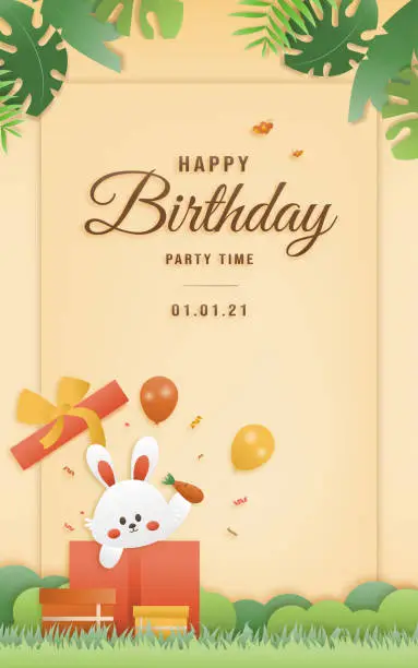 Vector illustration of invitation birthday greeting card animal theme.