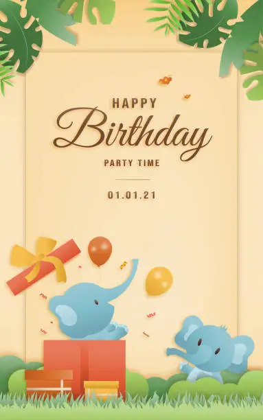 Vector illustration of invitation birthday greeting card animal theme.