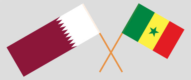 скрещенные флаги катара и сенегала - qatar senegal stock illustrations