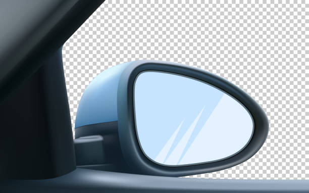 Rearview mirror Mockup 3 D realistic vector eps 10 Mockup rear-view mirror, right, passenger. With empty space to insert an image. Isolated on transparent background. 3d realistic vector illustration. mirror object drawings stock illustrations