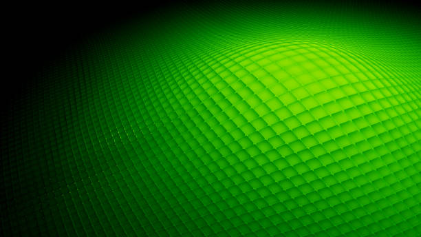 Convex texture of small cubes with a green glow close-up. 3d illustration.