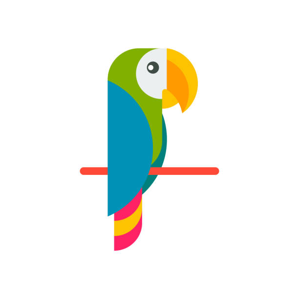 ilustrações, clipart, desenhos animados e ícones de papagaio de desenho animado, animal selvagem de pássaro, ilustração vetorial no fundo branco, ícone - parrot multi colored bird perching