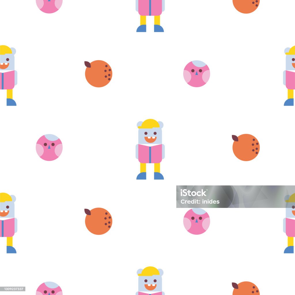 Fun Child Pattern Fun Bright Kids Seamless Pattern With Cute Creatures Stock Illustration ...